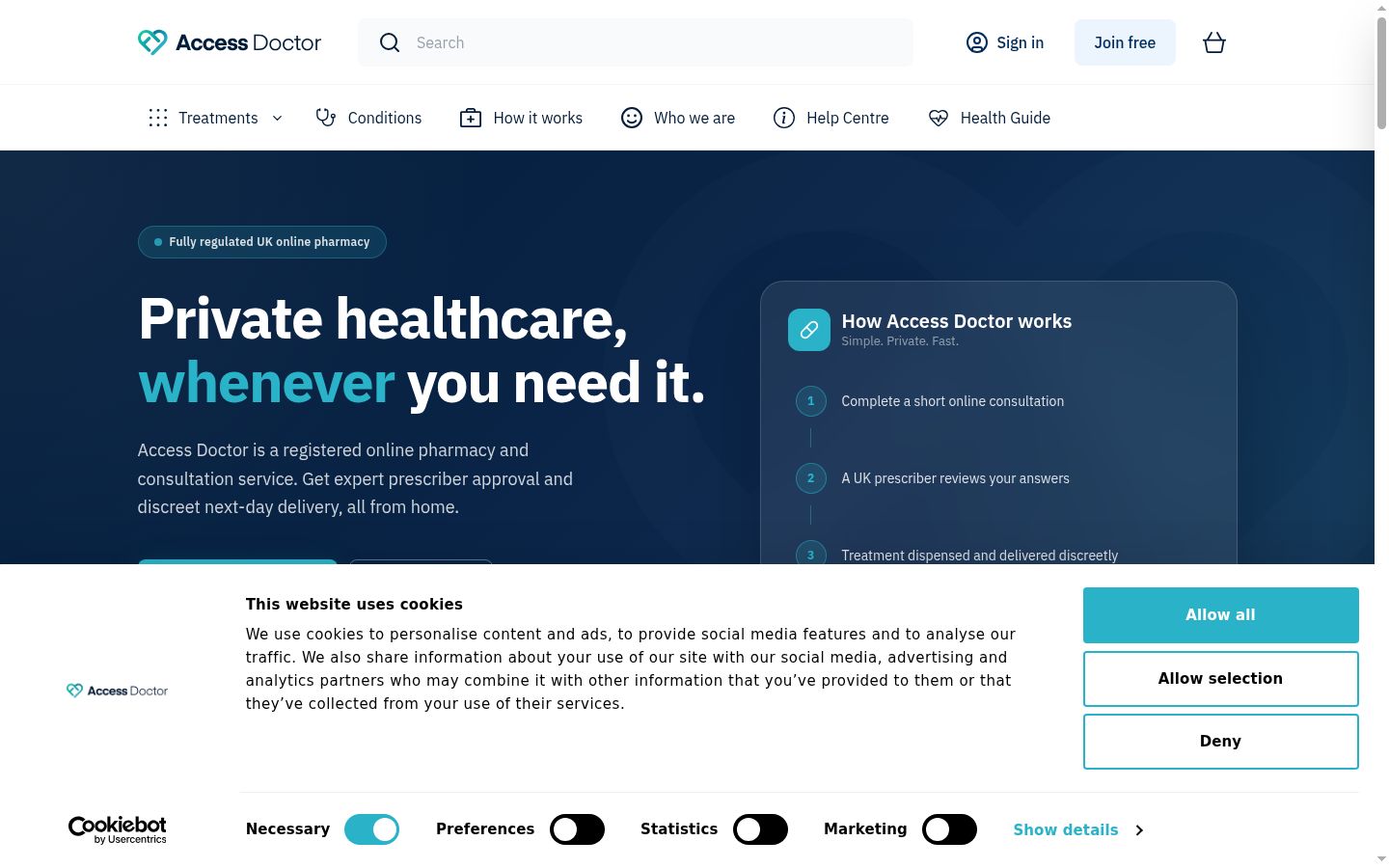 Screenshot of the consent banner shown before any interaction