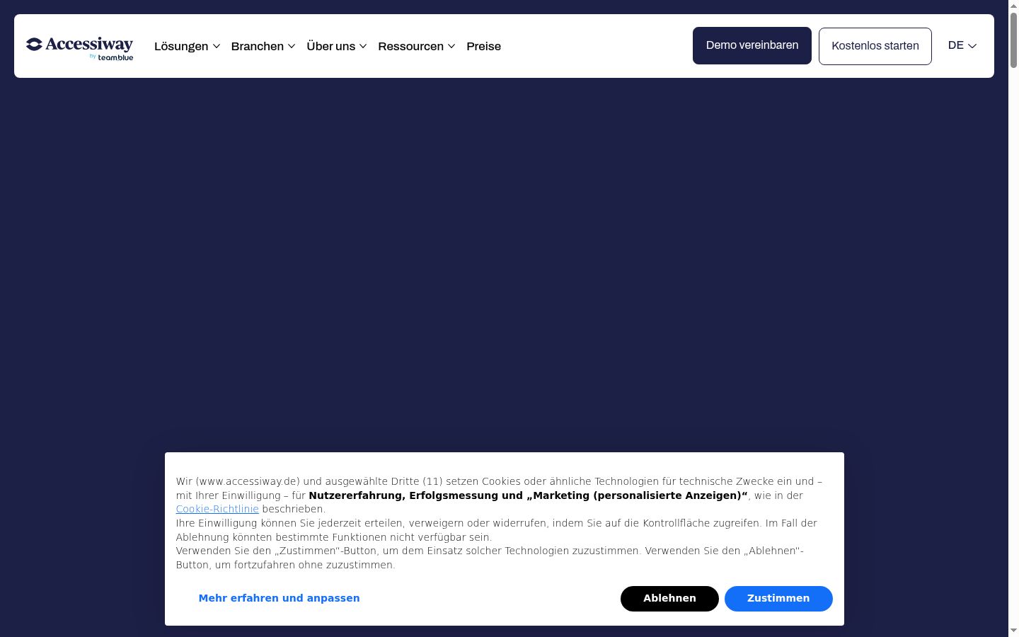 Zrzut ekranu banera zgody wyświetlanego przed jakąkolwiek interakcją