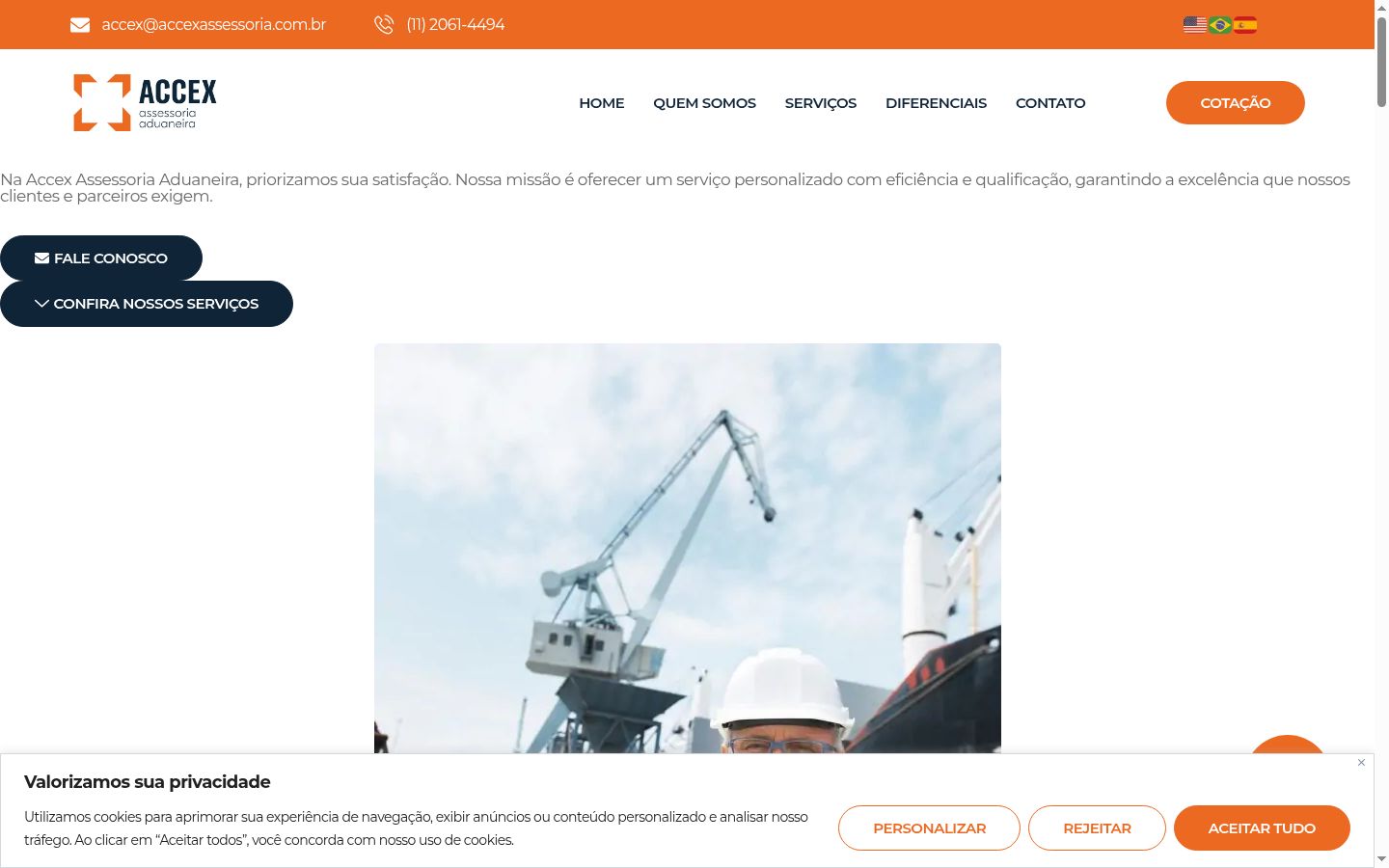 Captura de ecrã do banner de consentimento apresentado antes de qualquer interação