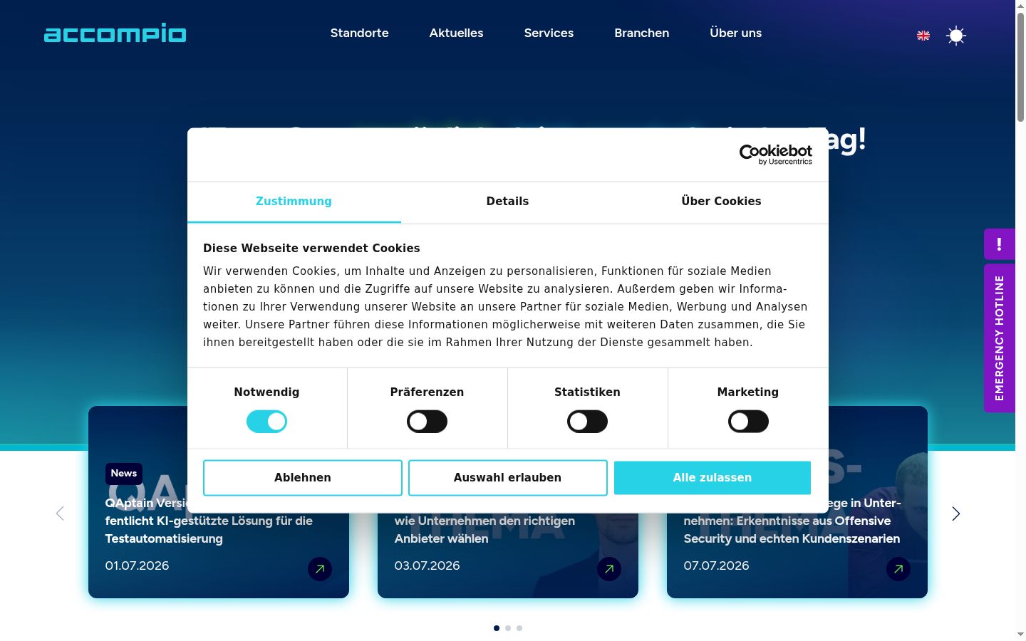 Capture d'écran de la bannière de consentement affichée avant toute interaction