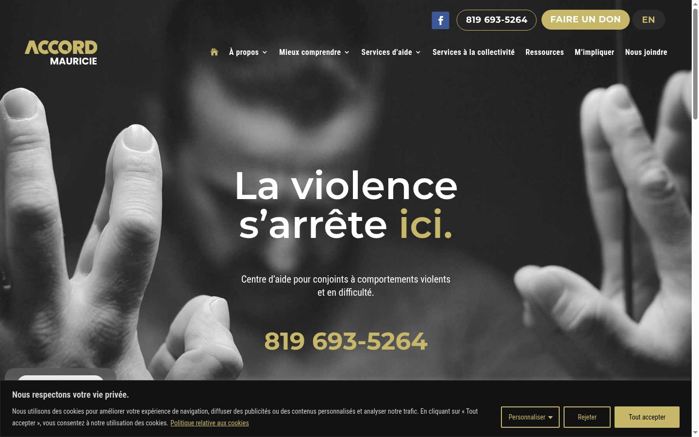 Captura de pantalla del banner de consentimiento mostrado antes de cualquier interacción