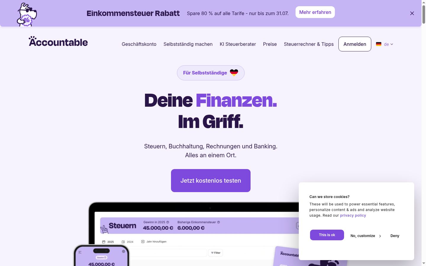 Screenshot del banner di consenso mostrato prima di qualsiasi interazione