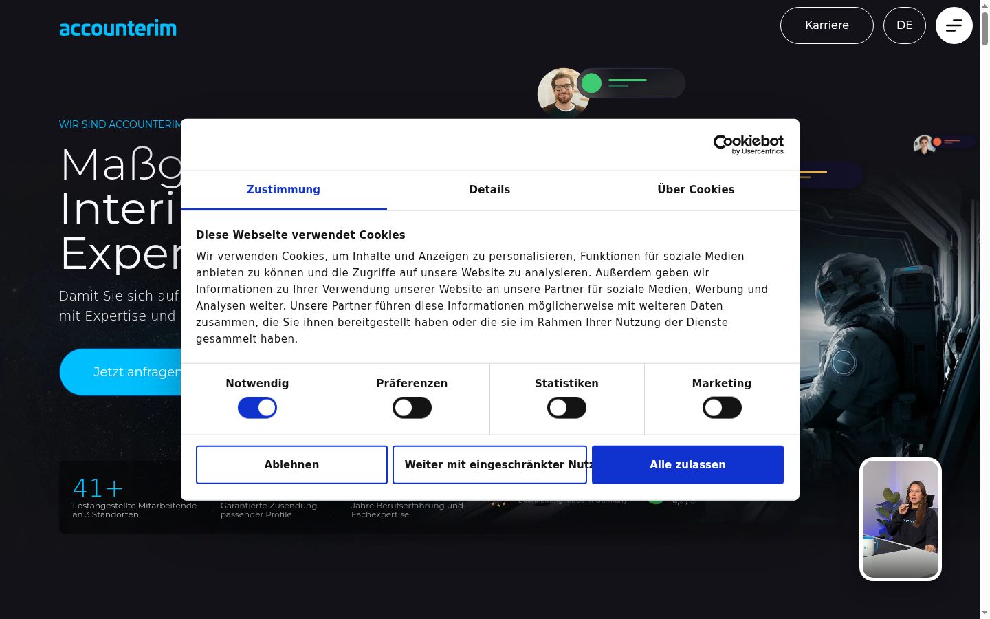 Kuvakaappaus suostumusbannerista, joka näytettiin ennen mitään vuorovaikutusta