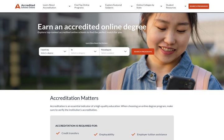 Screenshot of accreditedschoolsonline.org