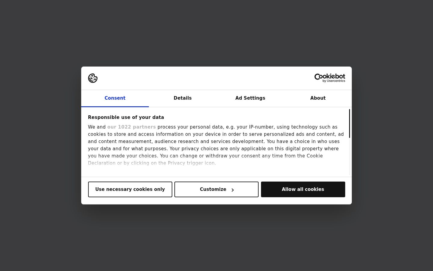 Capture d'écran de la bannière de consentement affichée avant toute interaction
