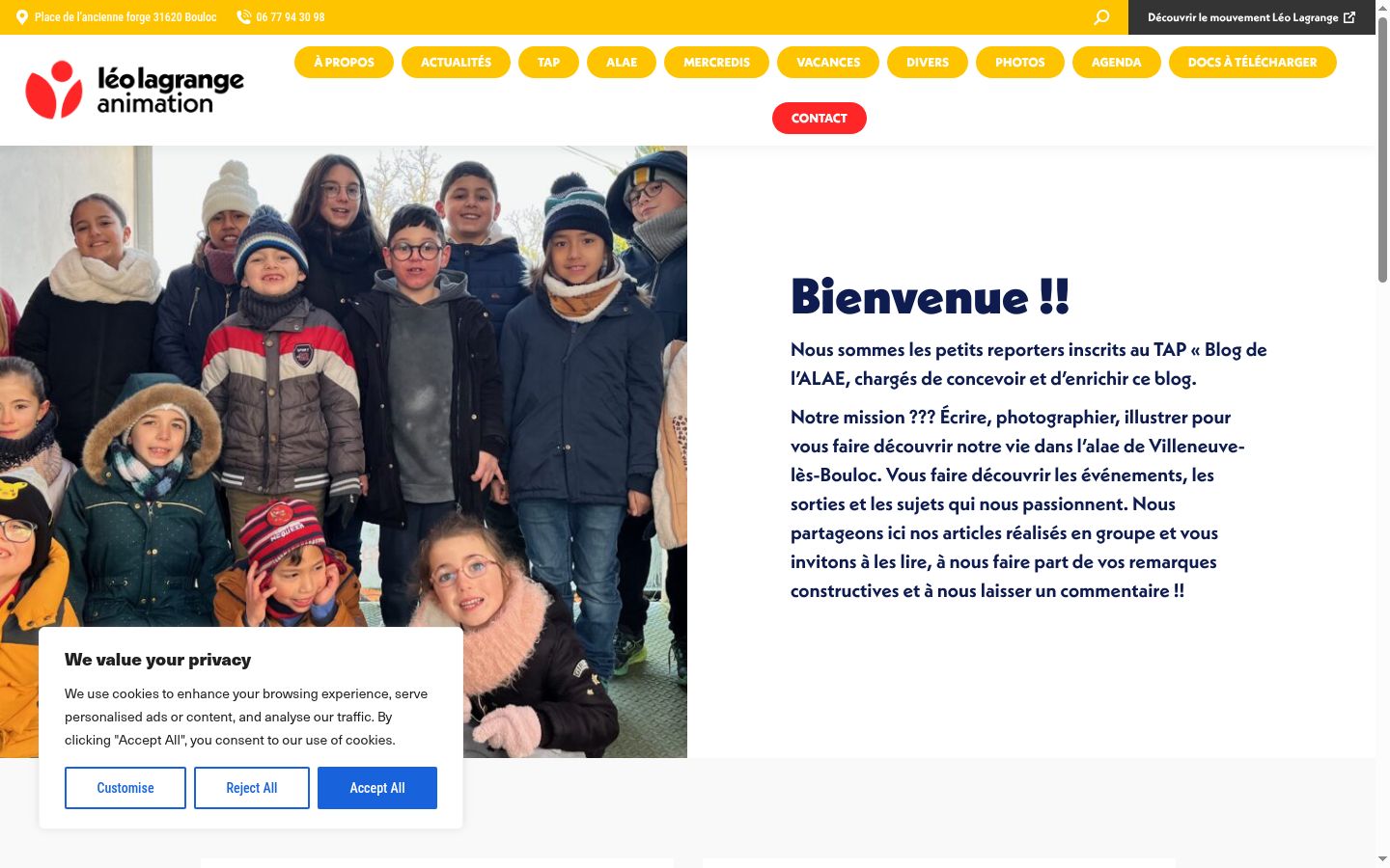 Capture d'écran de la bannière de consentement affichée avant toute interaction
