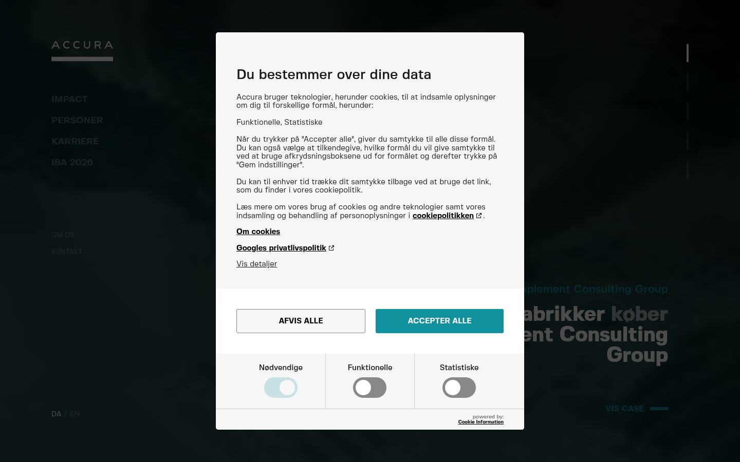 Skärmbild av samtyckesbannern som visades före någon interaktion