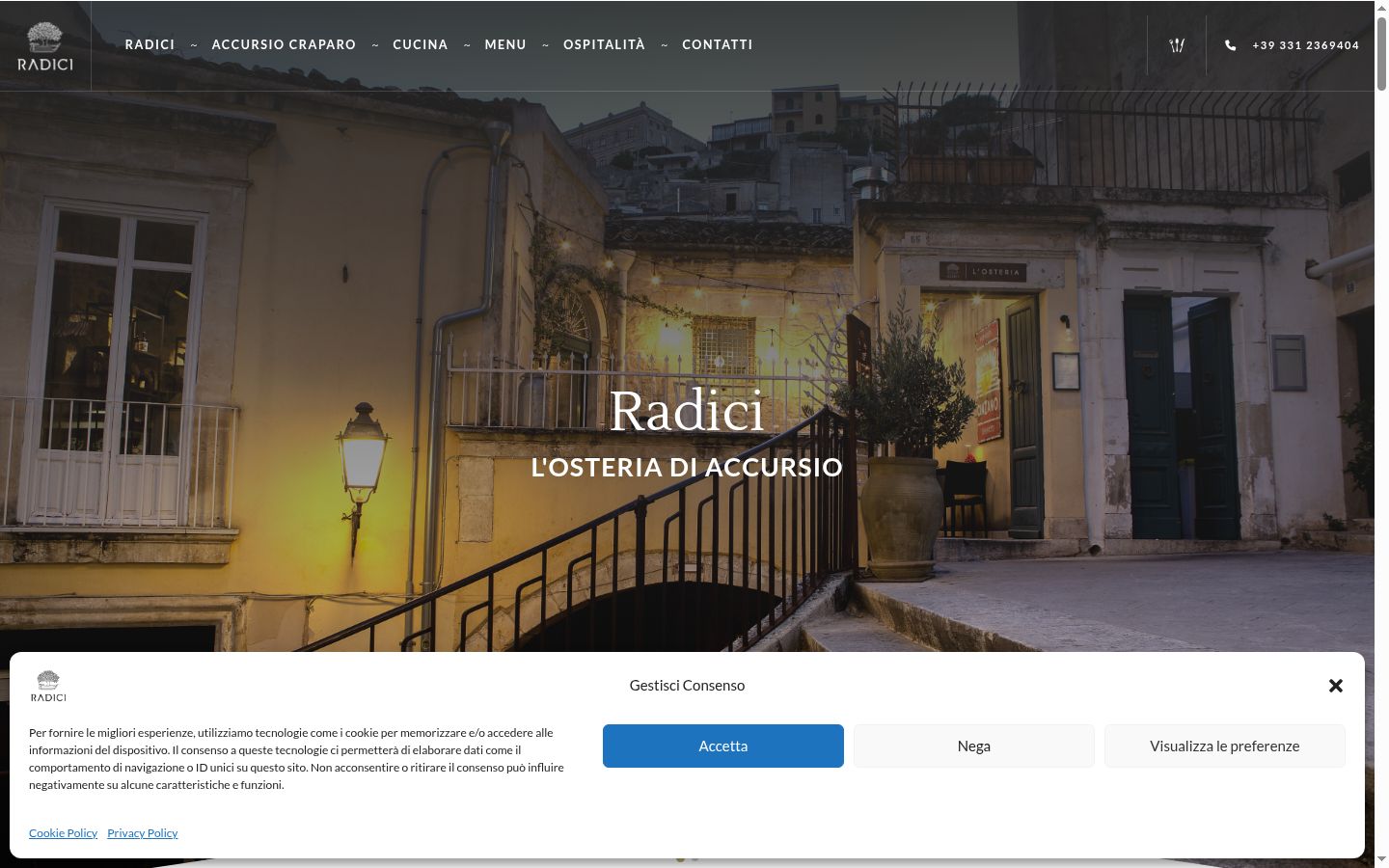Screenshot del banner di consenso mostrato prima di qualsiasi interazione