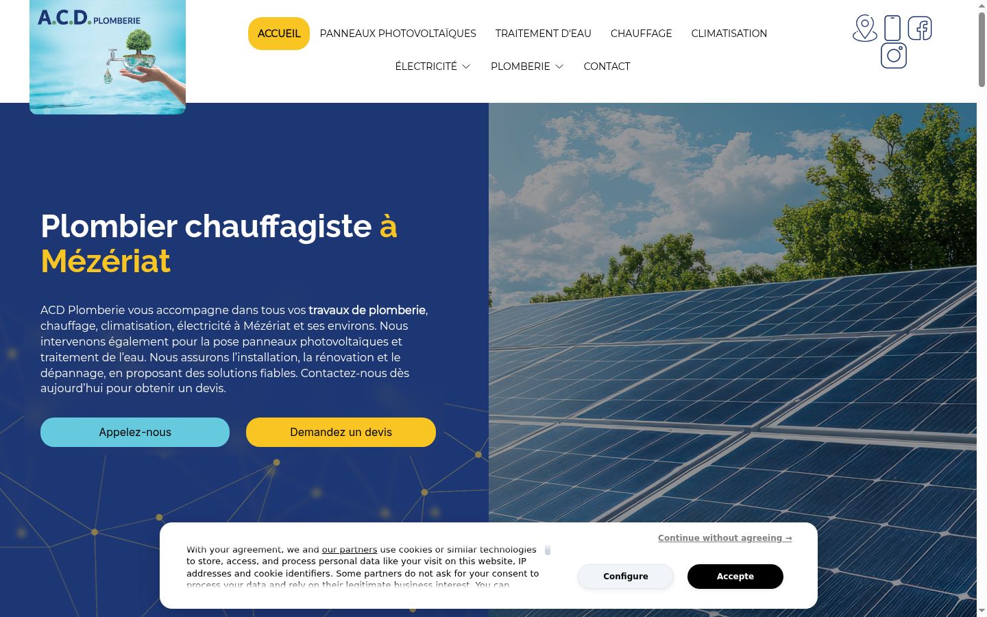 Capture d'écran de la bannière de consentement affichée avant toute interaction