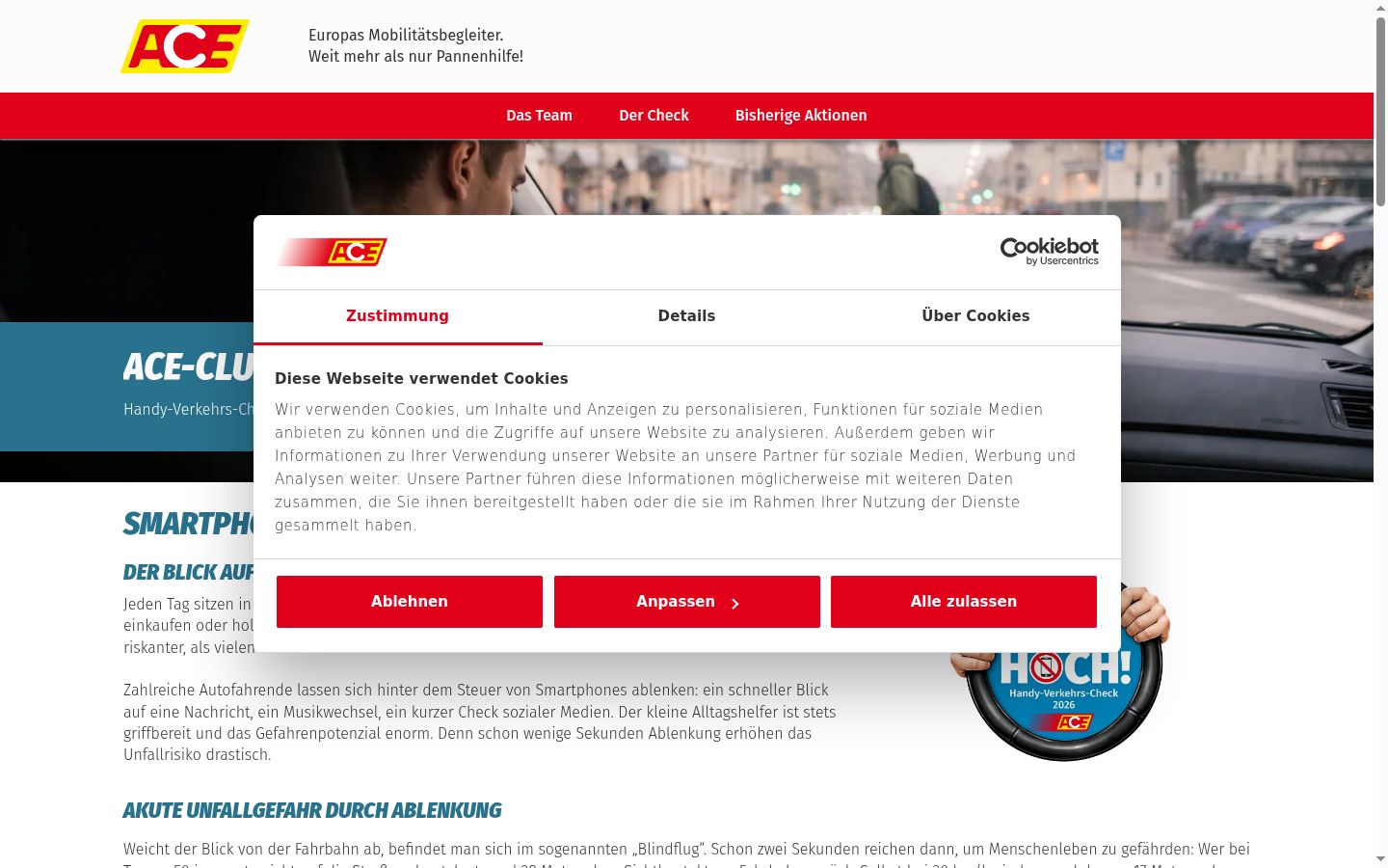 Ekrānuzņēmums ar piekrišanas baneri, kas tika rādīts pirms jebkādas mijiedarbības