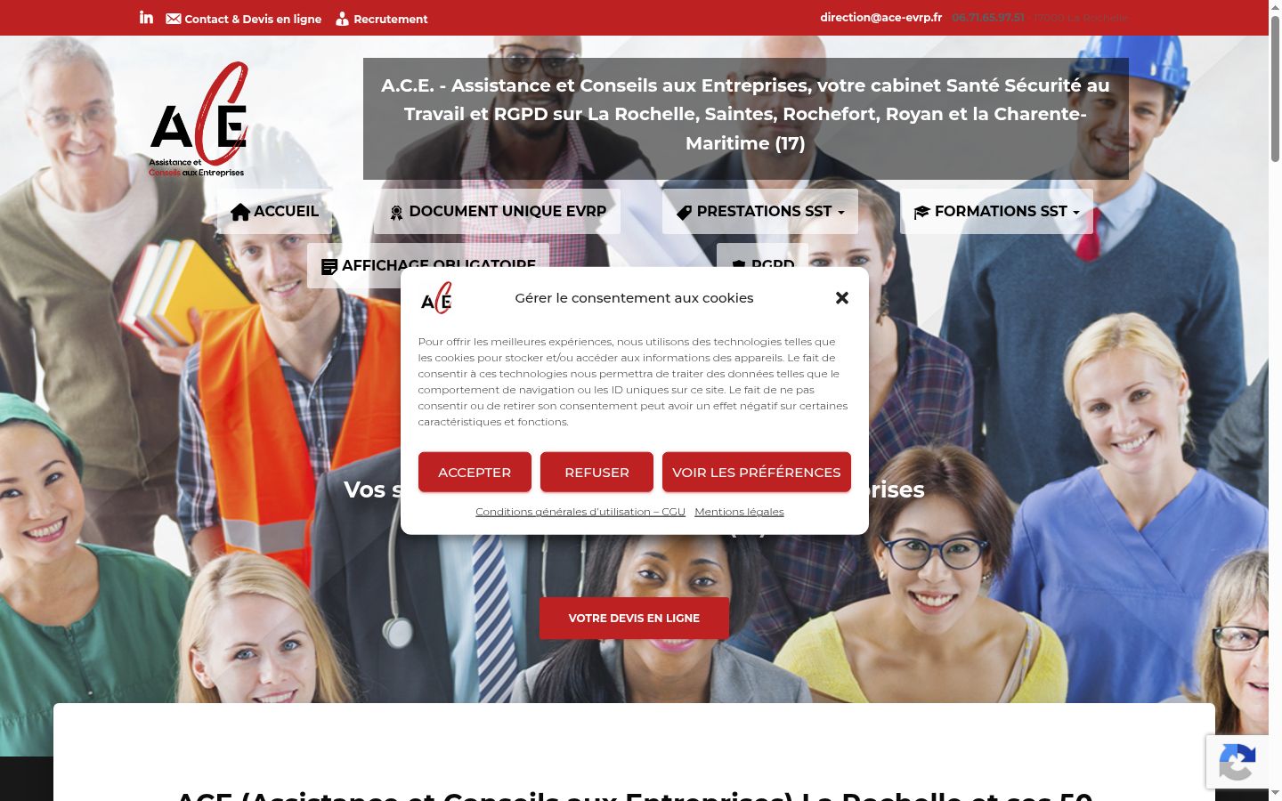 Capture d'écran de la bannière de consentement affichée avant toute interaction