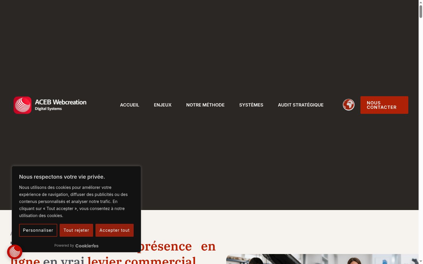 Capture d'écran de la bannière de consentement affichée avant toute interaction