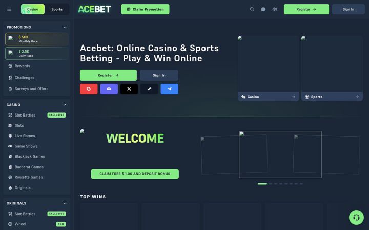 Screenshot of acebet.com