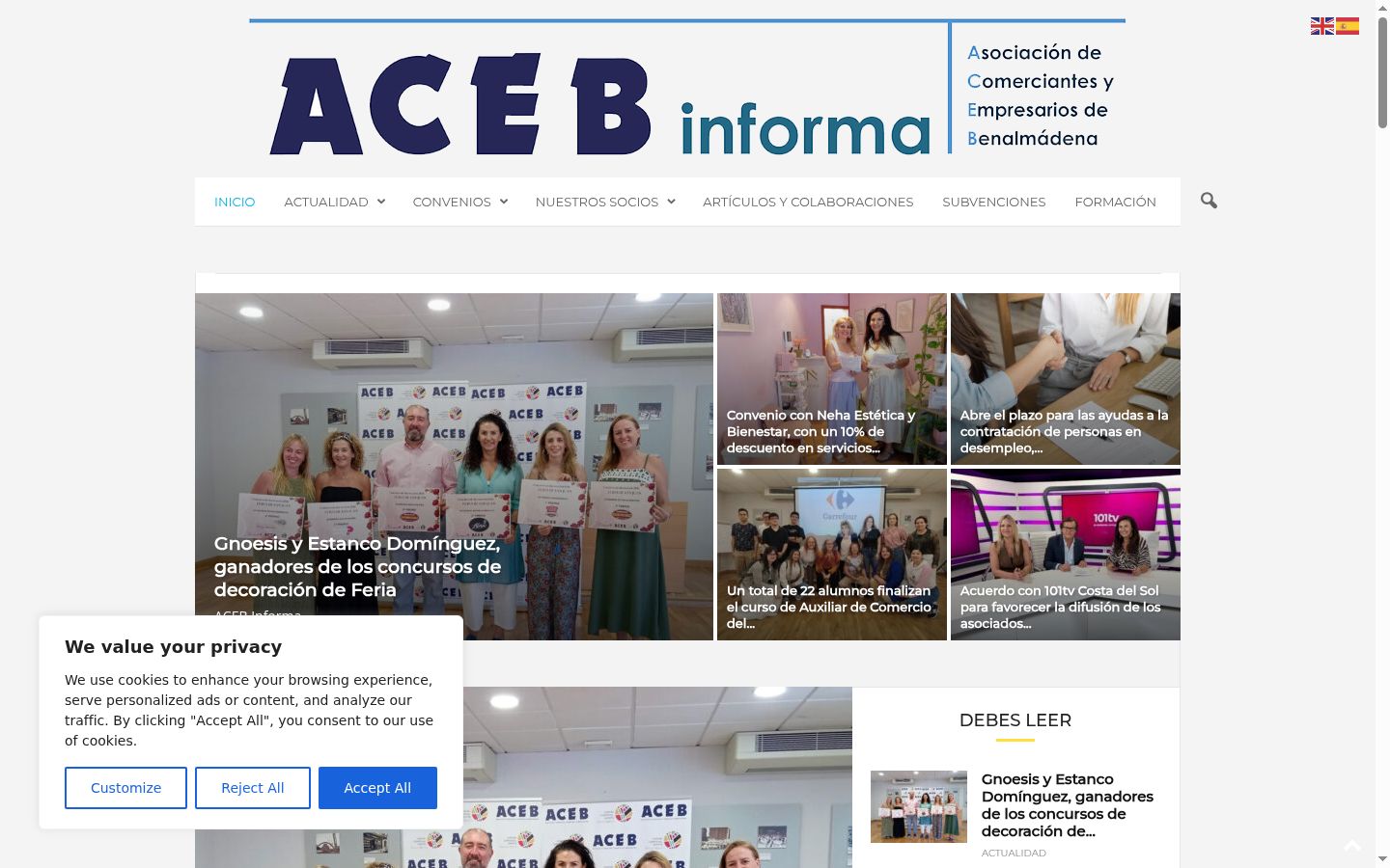 Captura de ecrã do banner de consentimento apresentado antes de qualquer interação