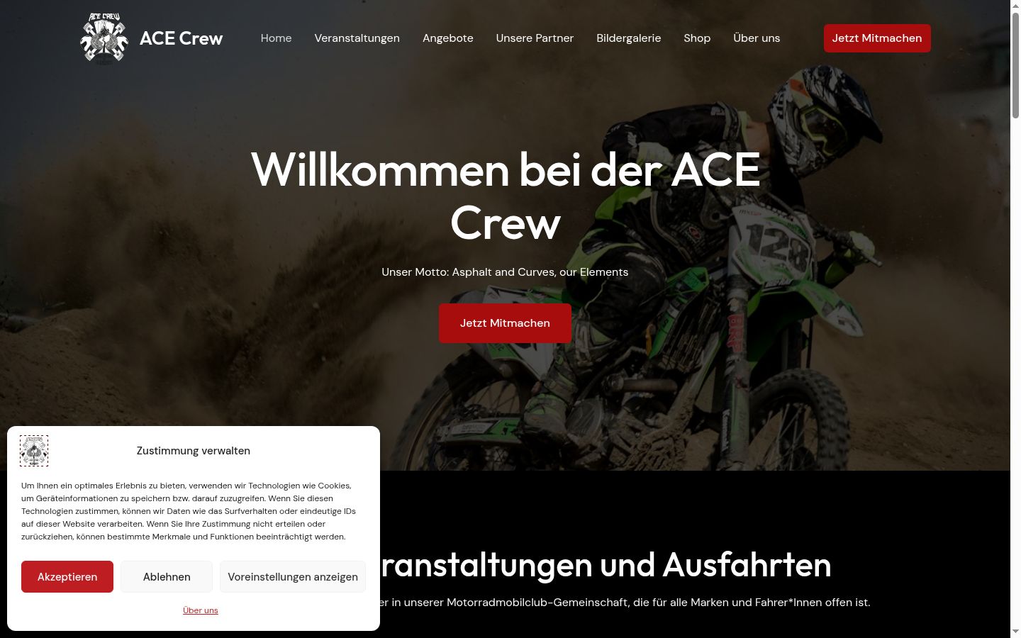 Screenshot des Einwilligungsbanners vor jeglicher Interaktion