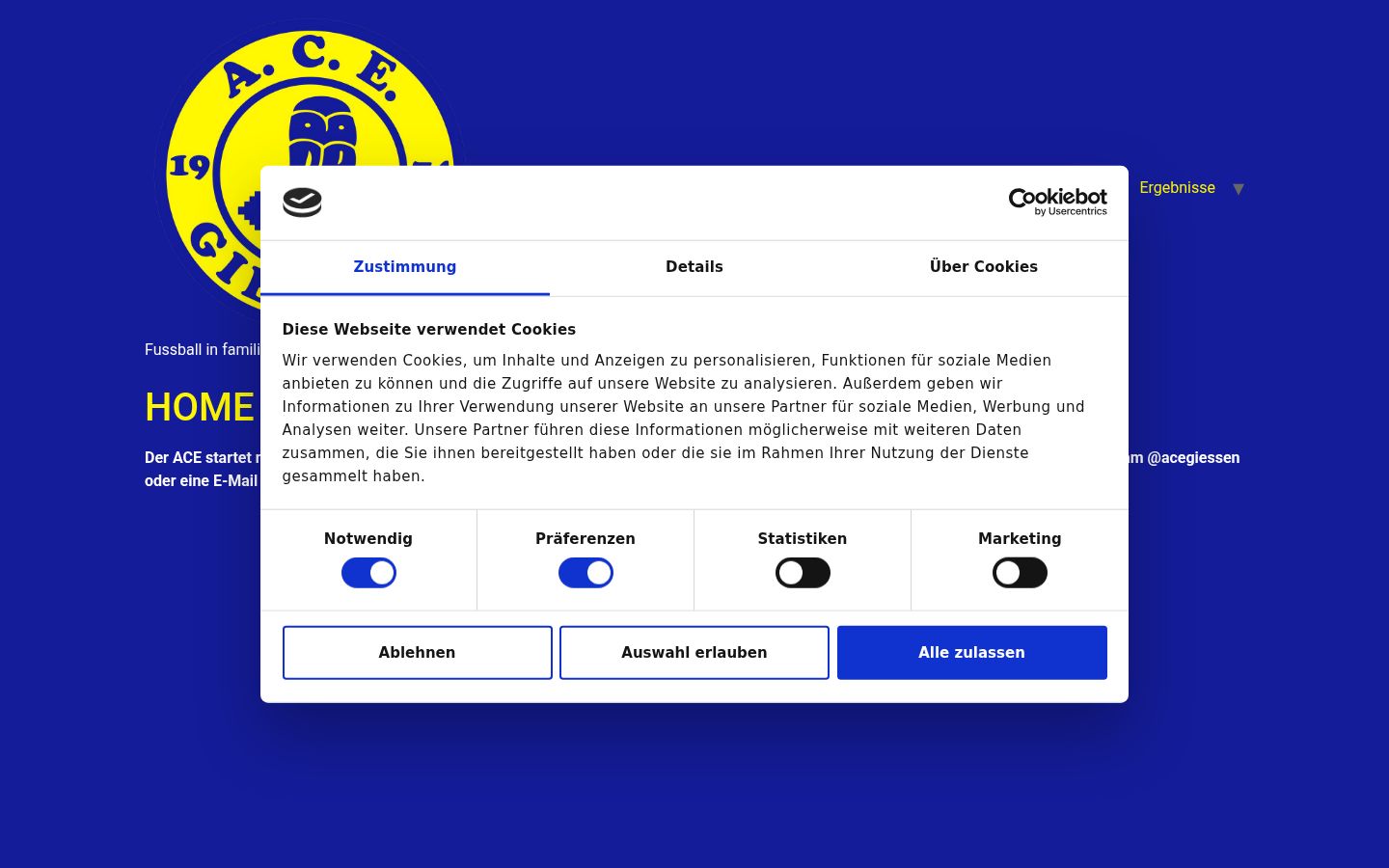 Screenshot del banner di consenso mostrato prima di qualsiasi interazione