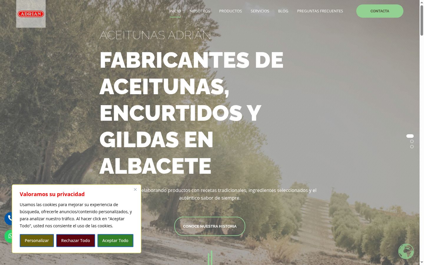 Captura de pantalla del banner de consentimiento mostrado antes de cualquier interacción