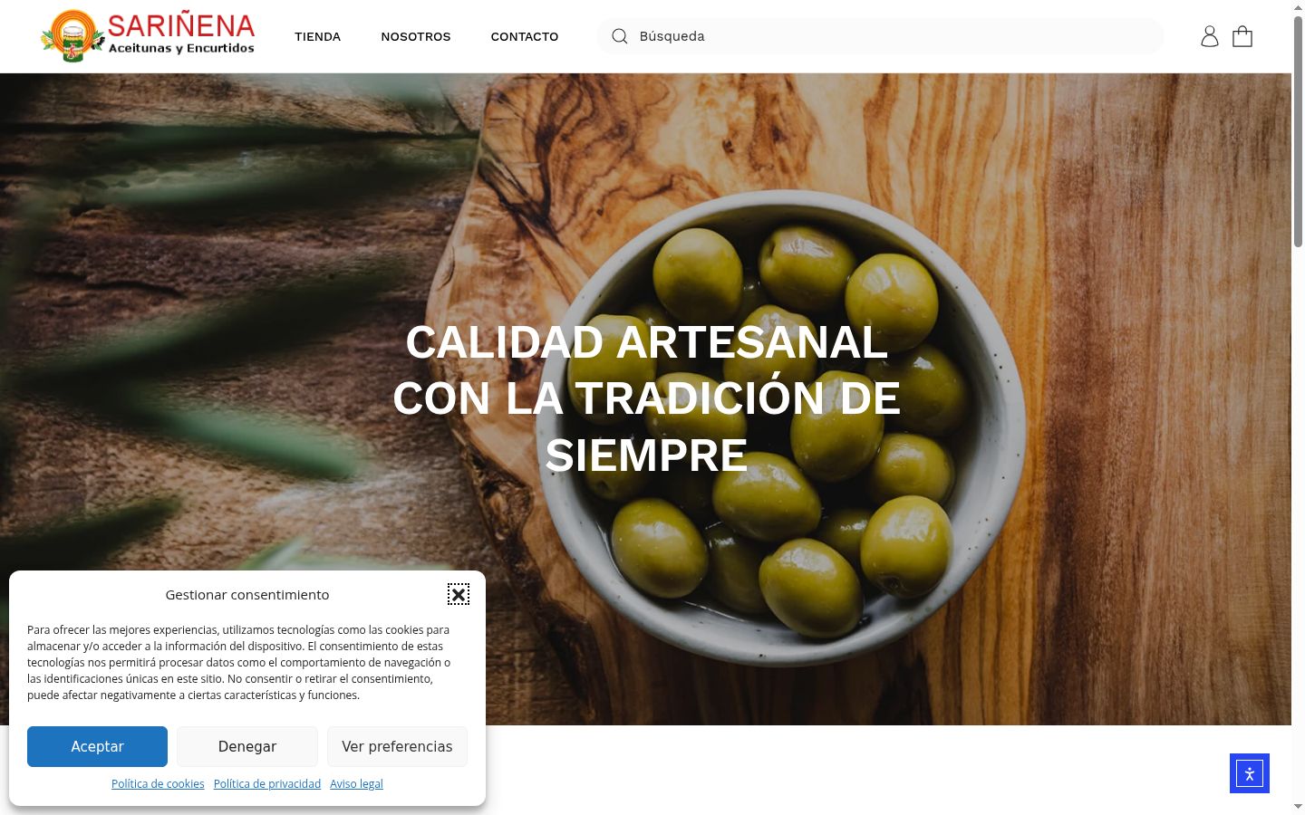 Captura de pantalla del banner de consentimiento mostrado antes de cualquier interacción