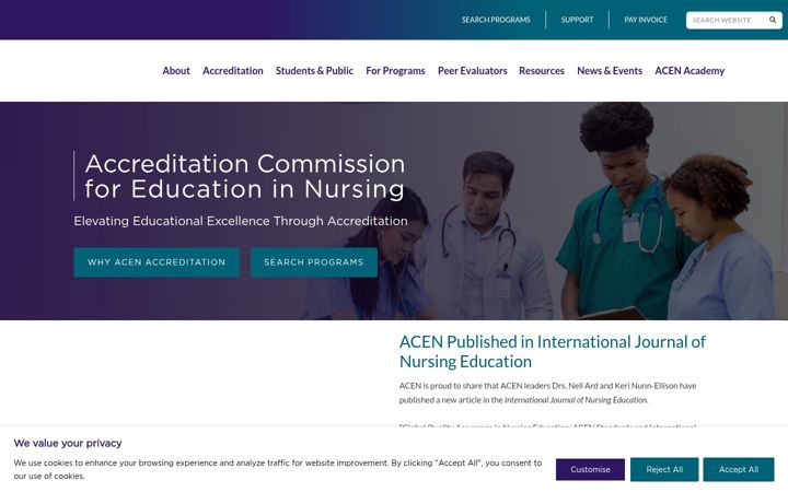 Posnetek zaslona acenursing.org