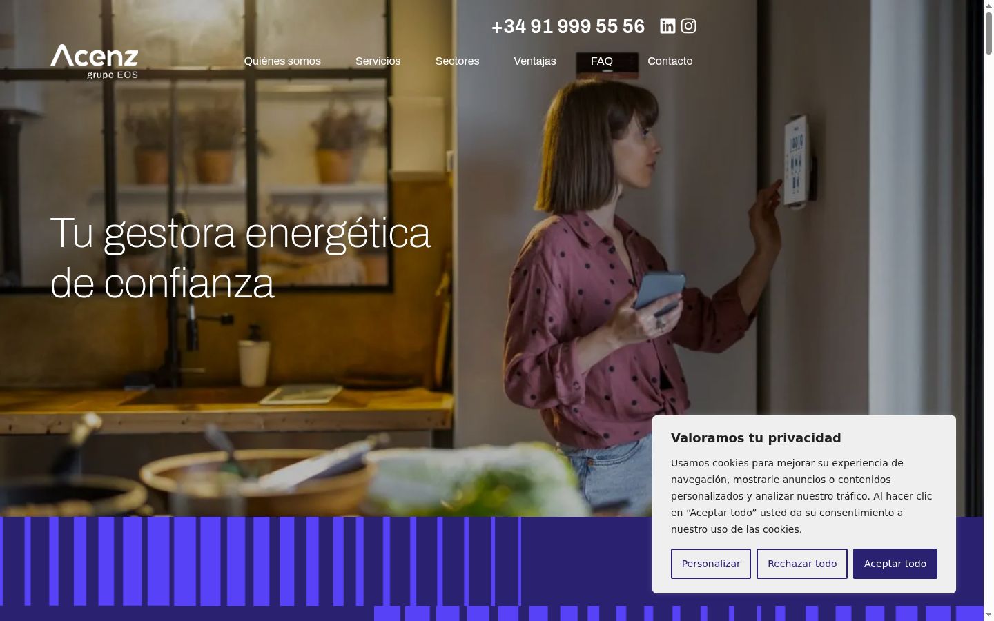 Captura de pantalla del banner de consentimiento mostrado antes de cualquier interacción