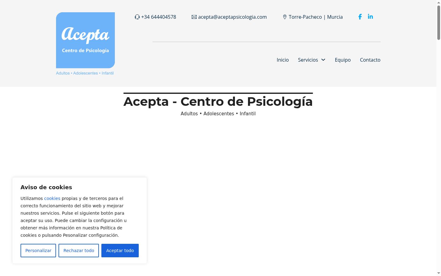 Captura de ecrã do banner de consentimento apresentado antes de qualquer interação