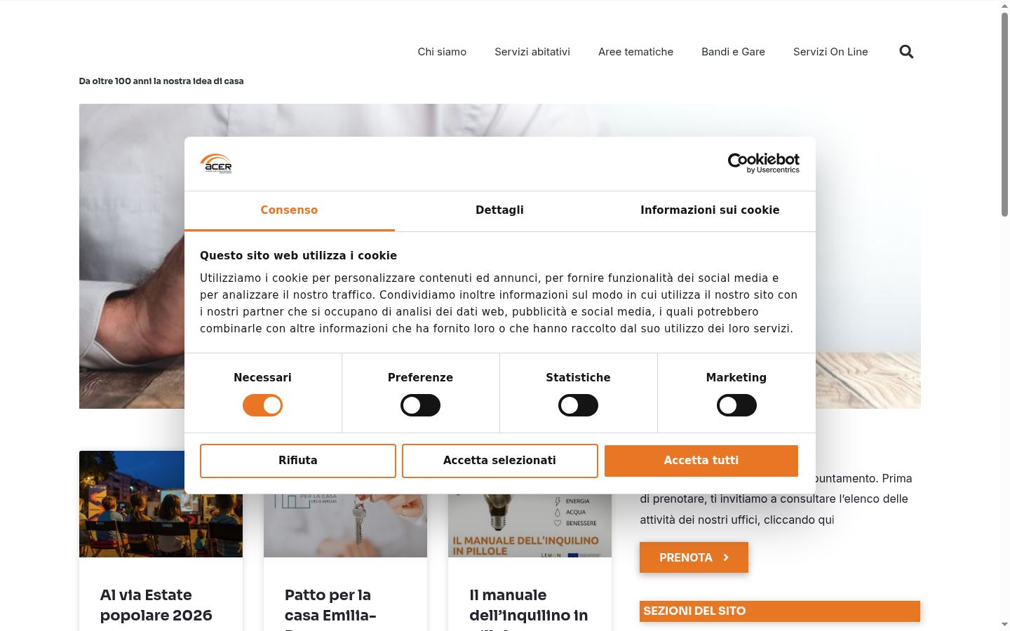 Captura de pantalla del banner de consentimiento mostrado antes de cualquier interacción