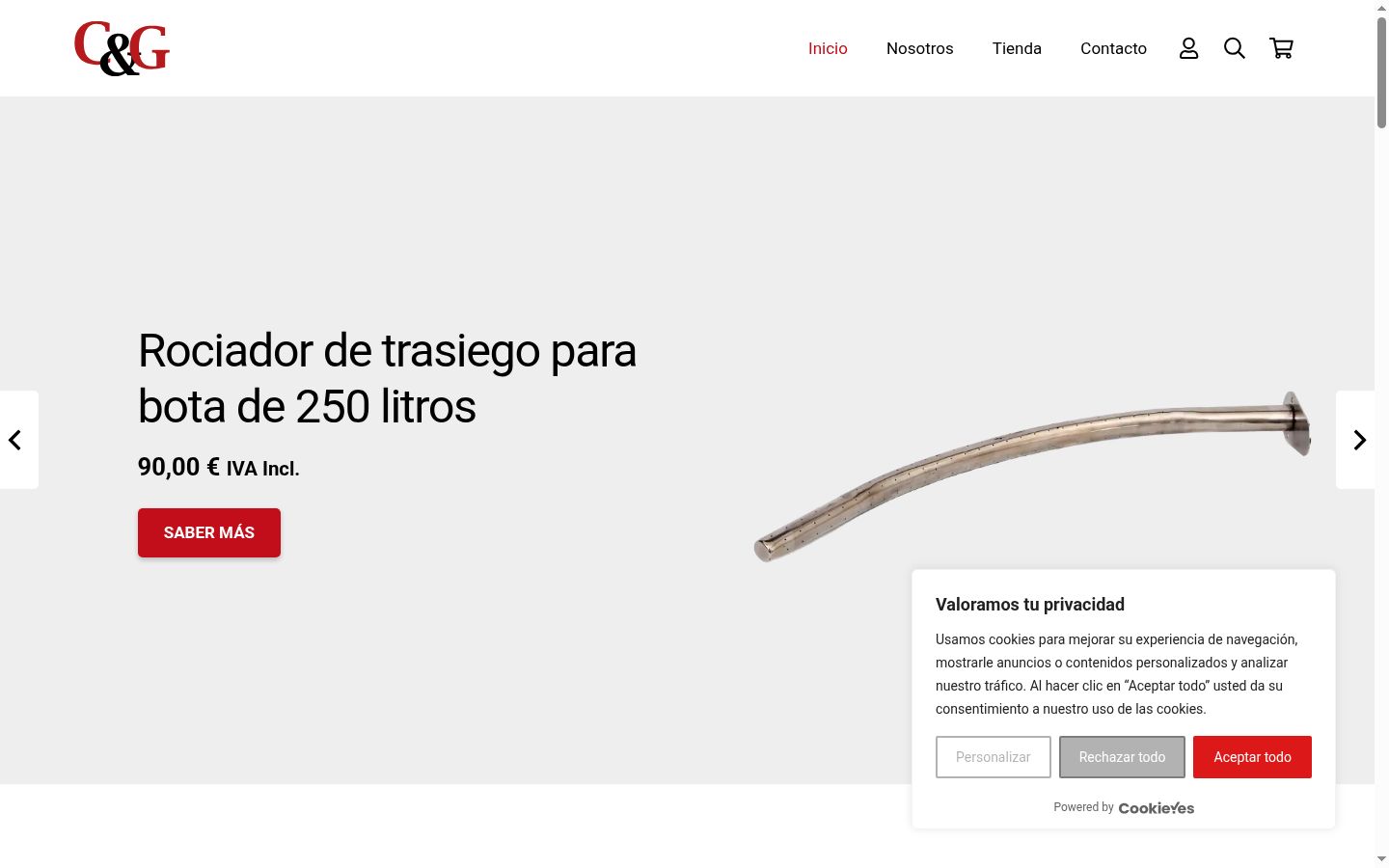 Captura de pantalla del banner de consentimiento mostrado antes de cualquier interacción