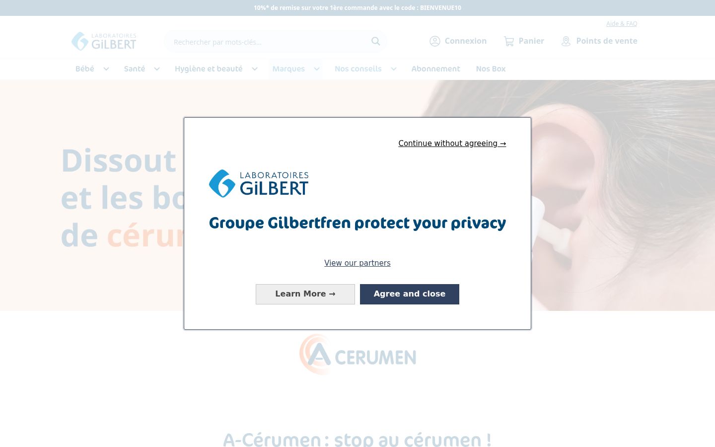 Capture d'écran de la bannière de consentement affichée avant toute interaction