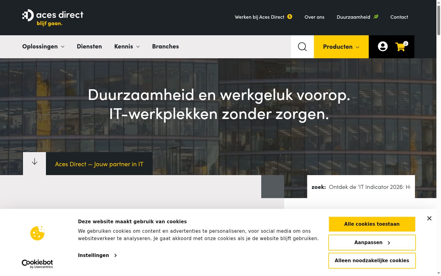 Screenshot van de toestemmingsbanner zoals getoond vóór enige interactie