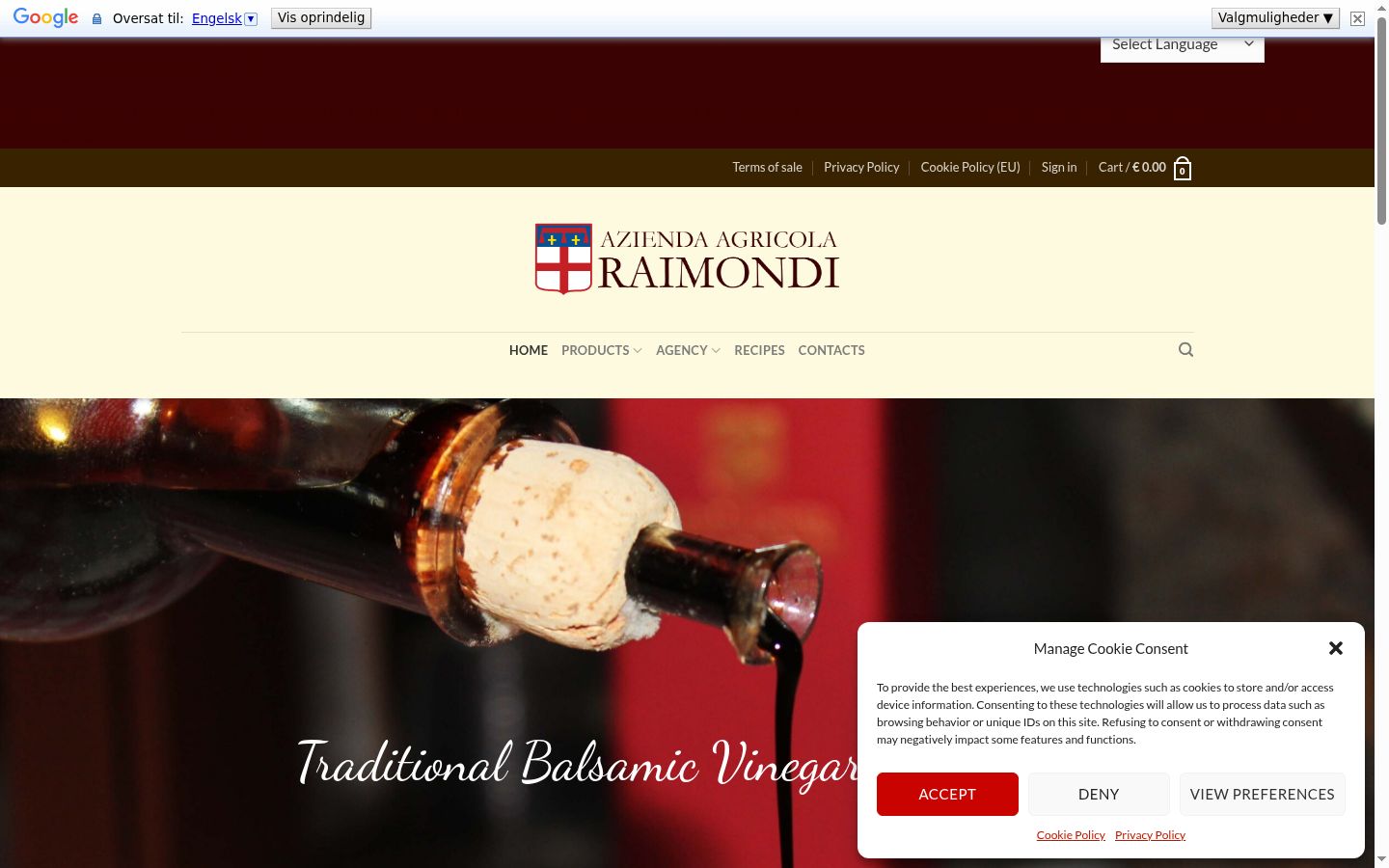 Screenshot del banner di consenso mostrato prima di qualsiasi interazione