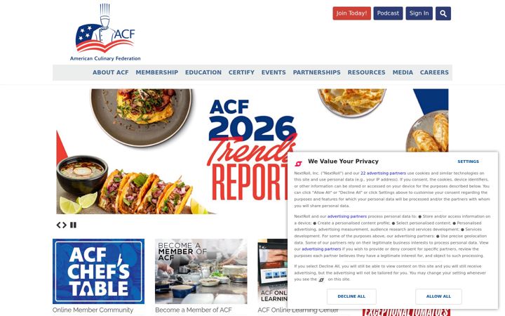 Screenshot ta' acfchefs.org