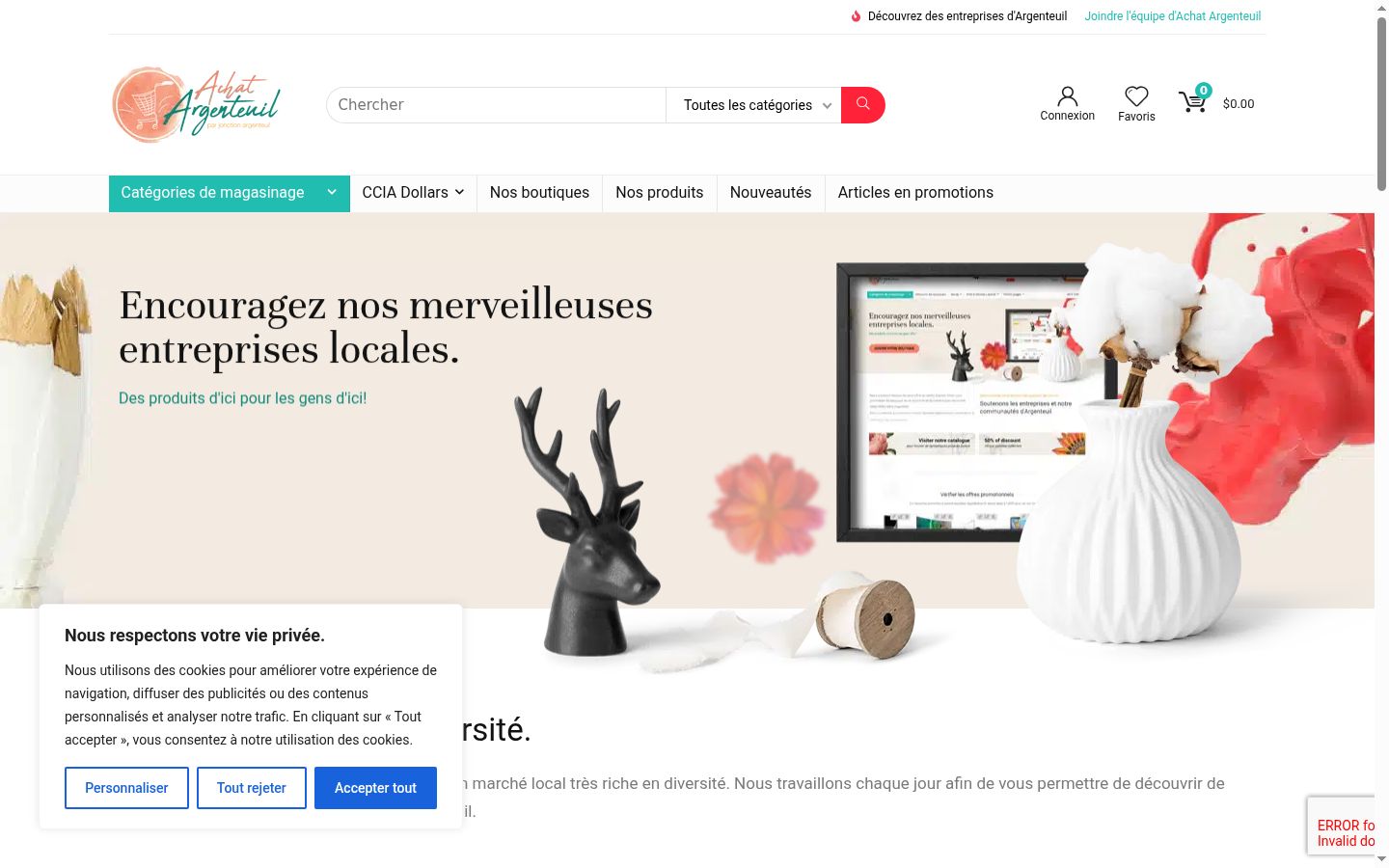 Capture d'écran de la bannière de consentement affichée avant toute interaction