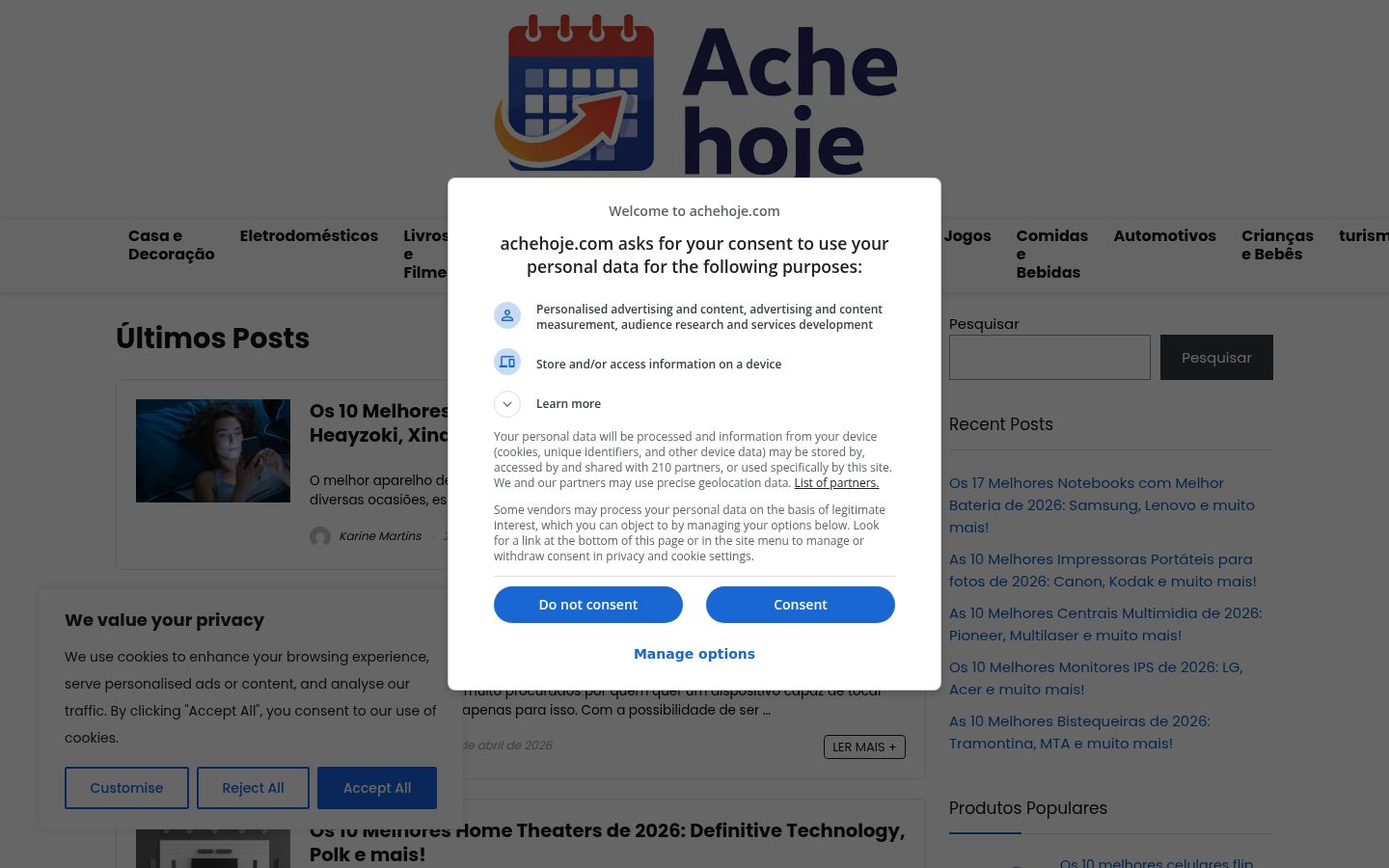 Screenshot van de toestemmingsbanner zoals getoond vóór enige interactie
