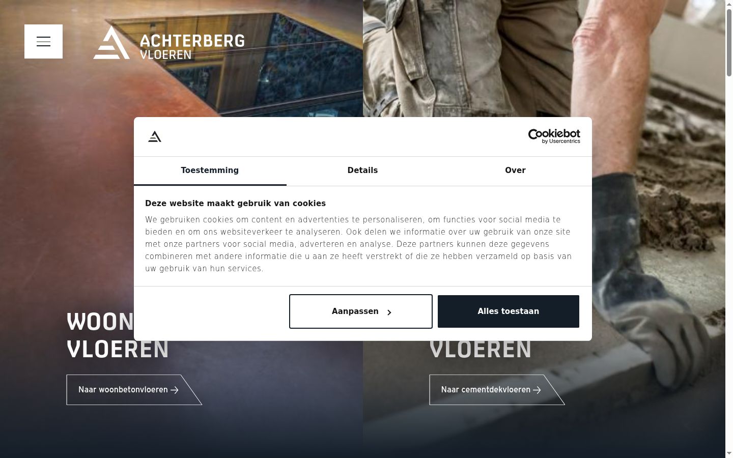 Screenshot van de toestemmingsbanner zoals getoond vóór enige interactie