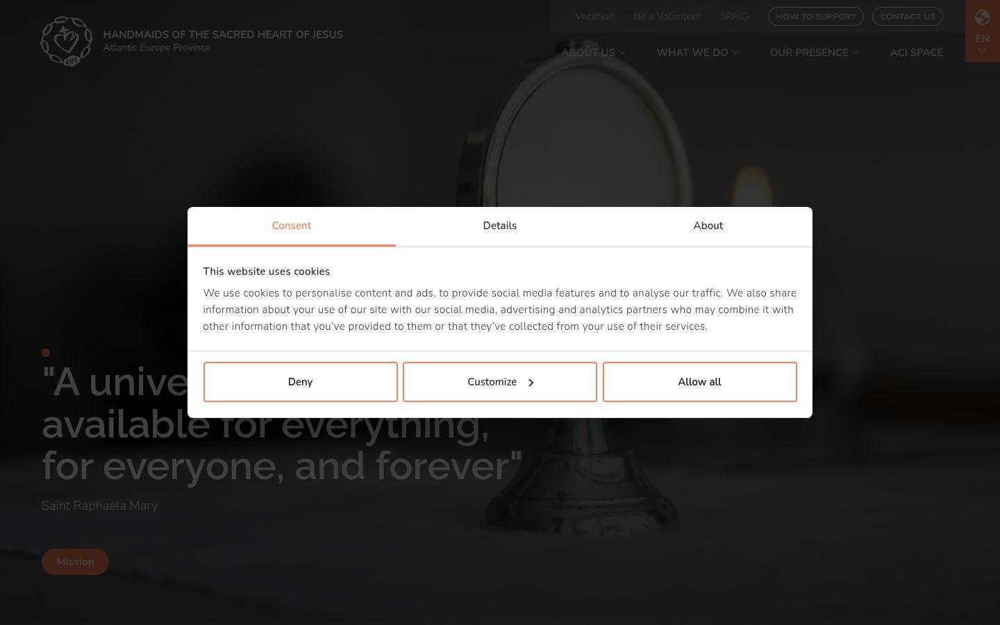 Captura de ecrã do banner de consentimento apresentado antes de qualquer interação