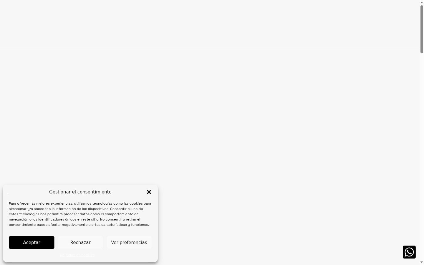 Captura de pantalla del banner de consentimiento mostrado antes de cualquier interacción