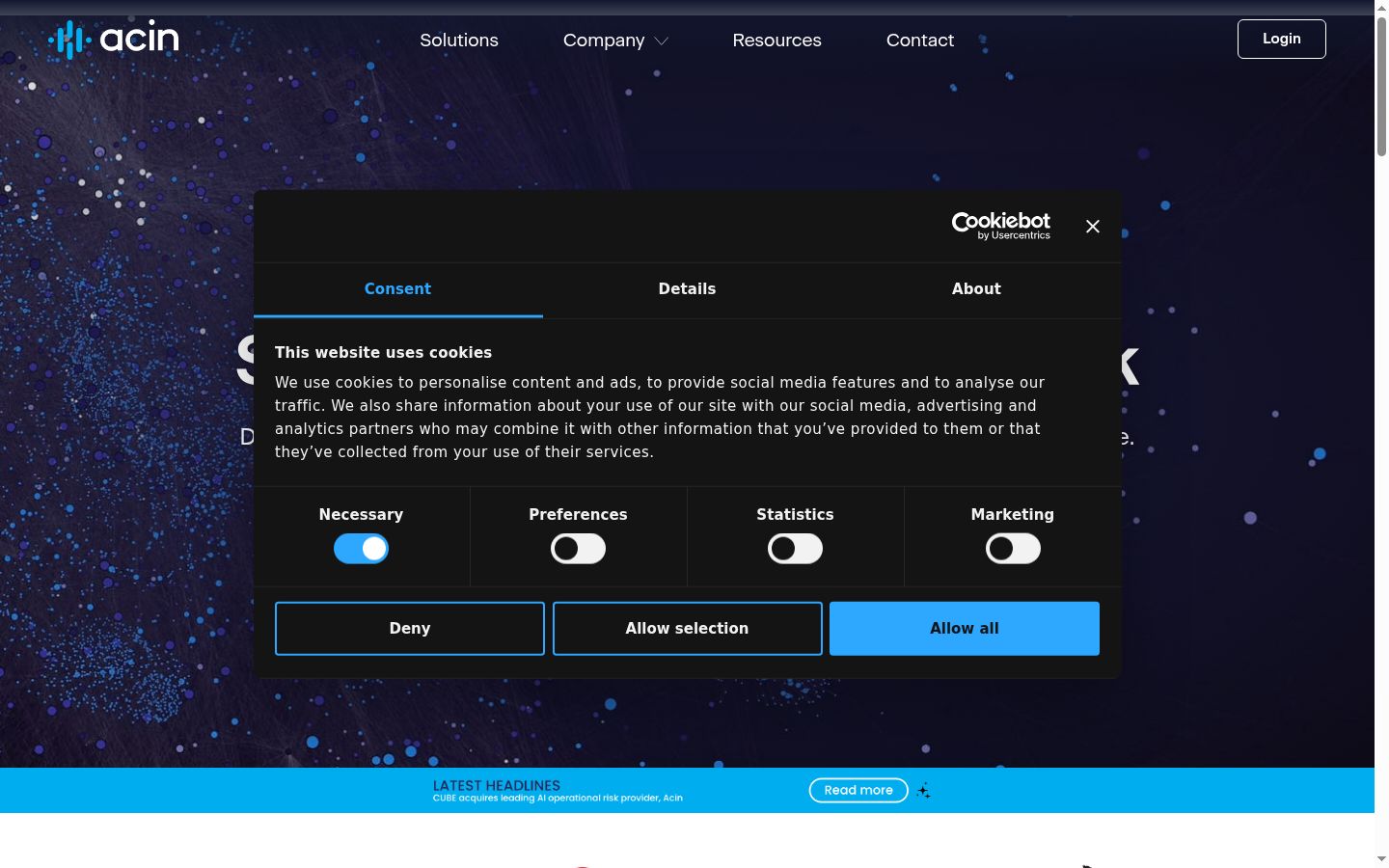 Screenshot του banner συγκατάθεσης που εμφανίστηκε πριν από οποιαδήποτε αλληλεπίδραση