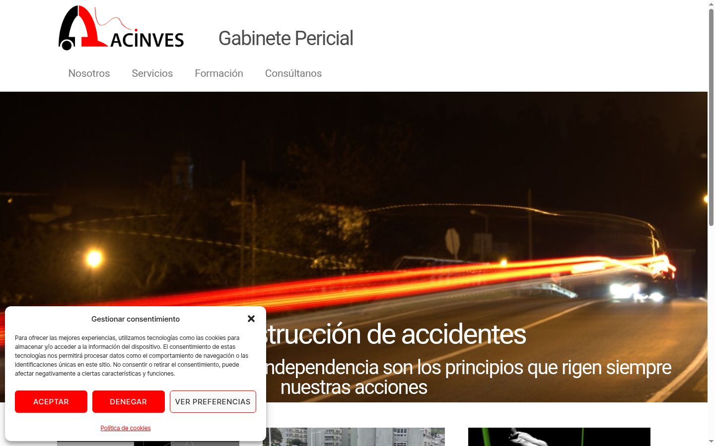 Captura de pantalla del banner de consentimiento mostrado antes de cualquier interacción