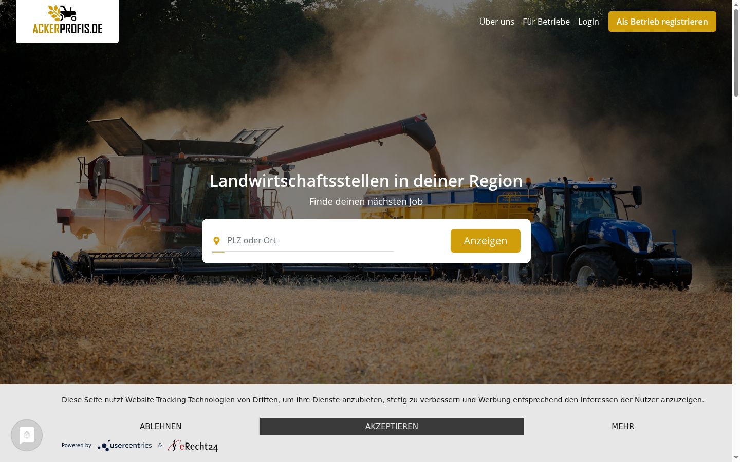 Screenshot des Einwilligungsbanners vor jeglicher Interaktion