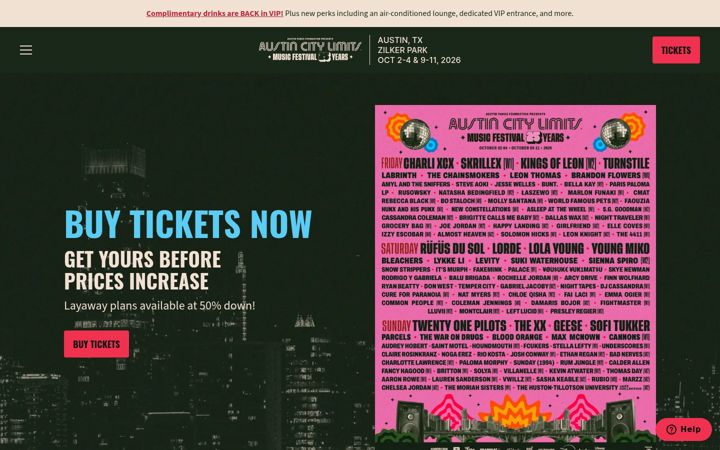 Screenshot of aclfestival.com
