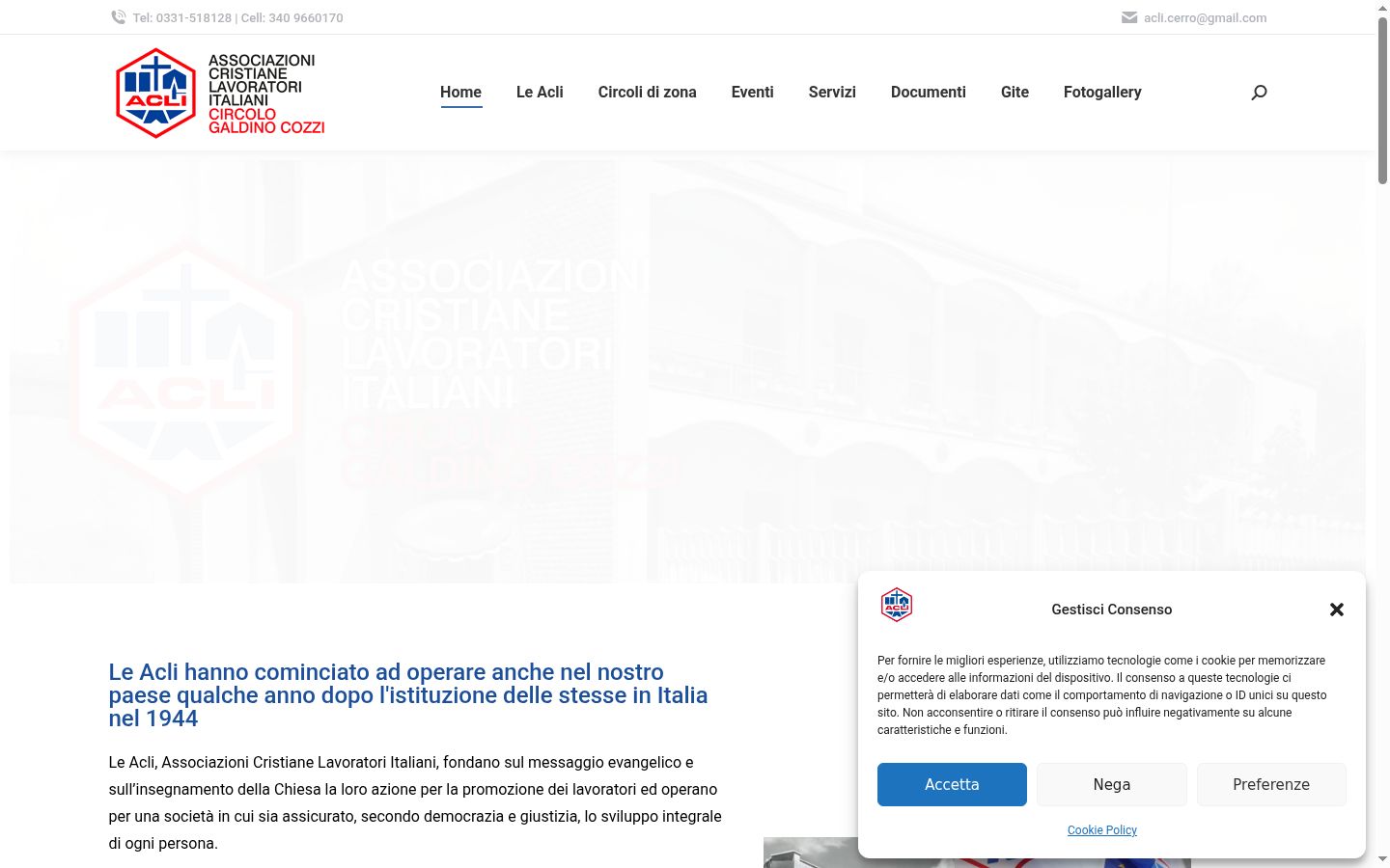 Screenshot del banner di consenso mostrato prima di qualsiasi interazione