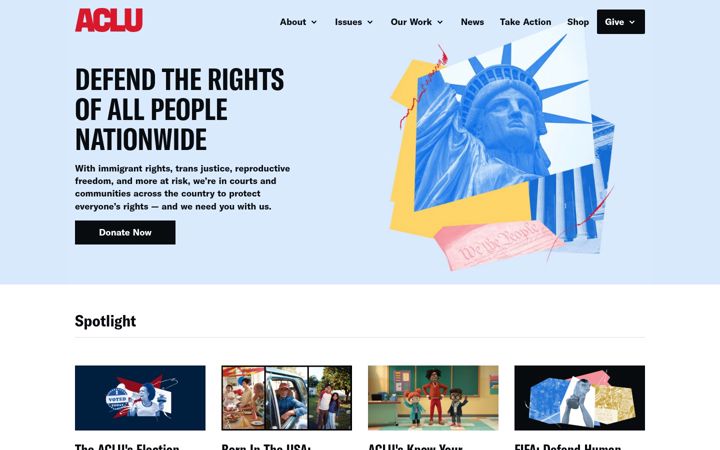 Snímek obrazovky aclu.org
