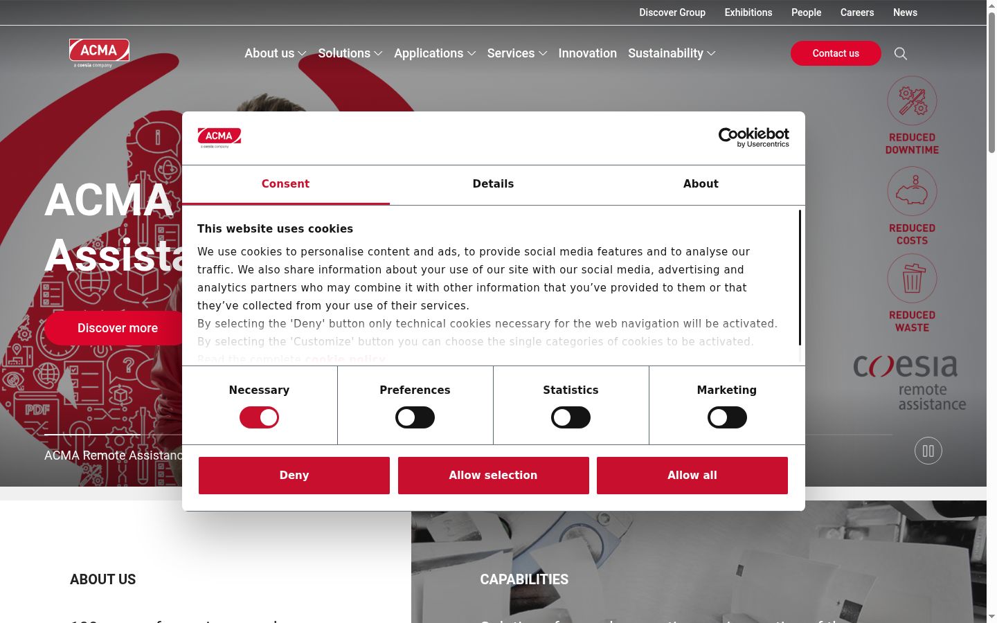 Screenshot del banner di consenso mostrato prima di qualsiasi interazione