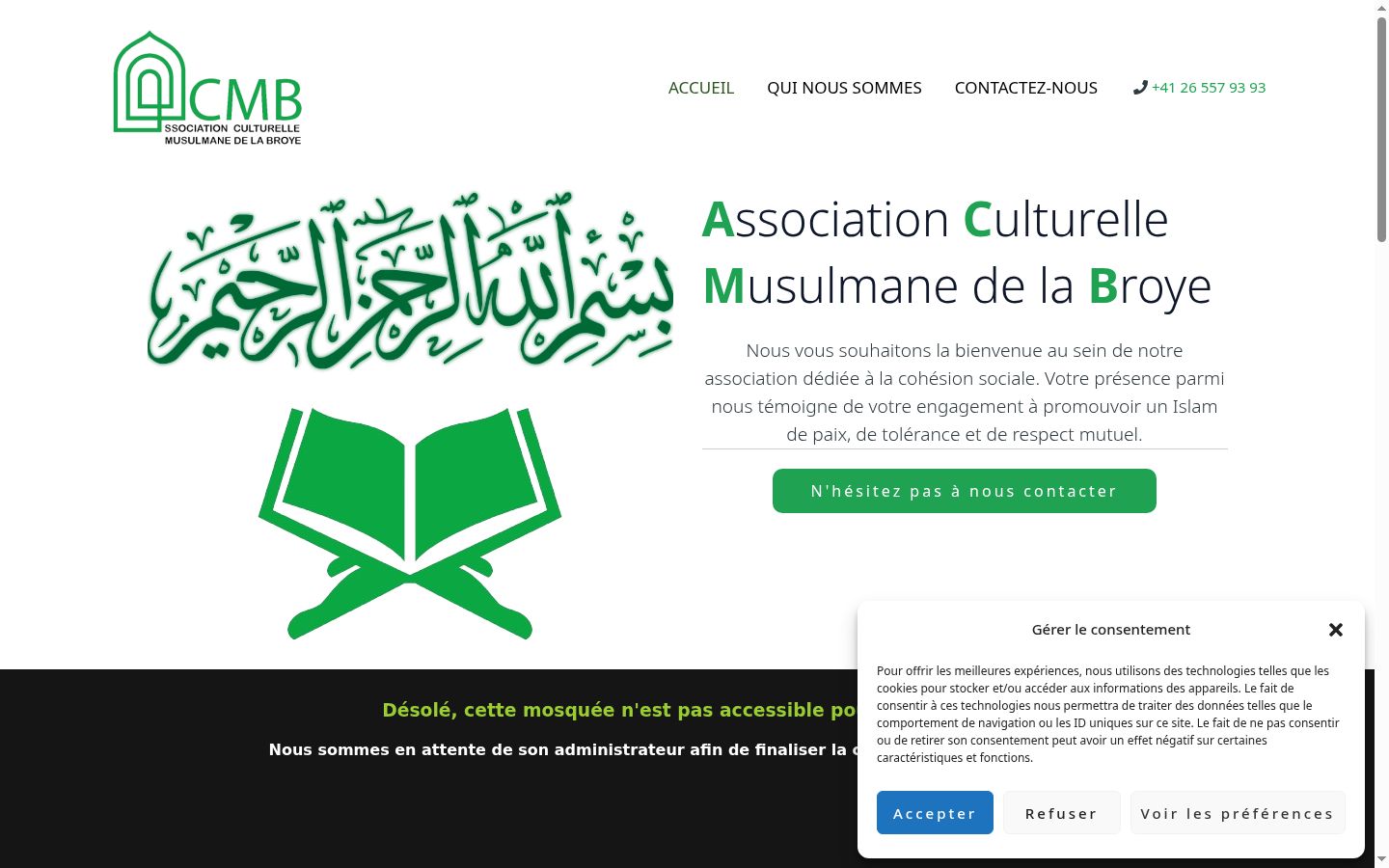Capture d'écran de la bannière de consentement affichée avant toute interaction