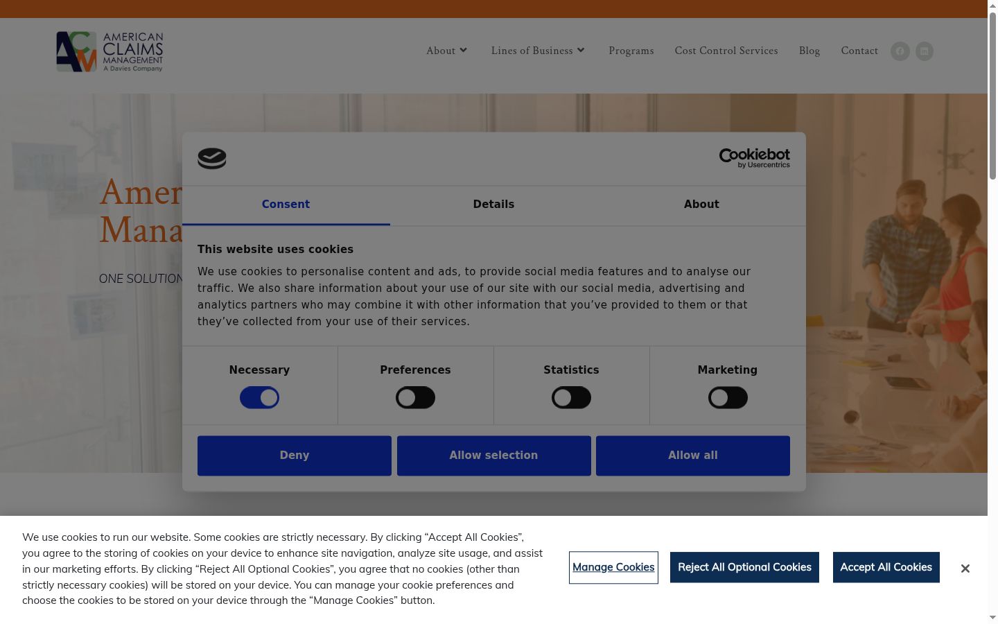 Screenshot of the consent banner shown before any interaction