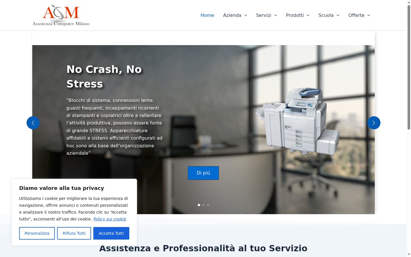 Screenshot del banner di consenso mostrato prima di qualsiasi interazione