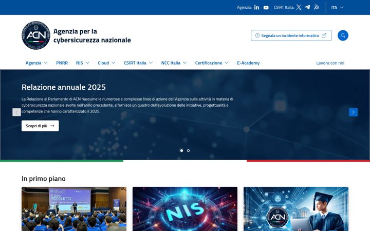 Screenshot of acn.gov.it