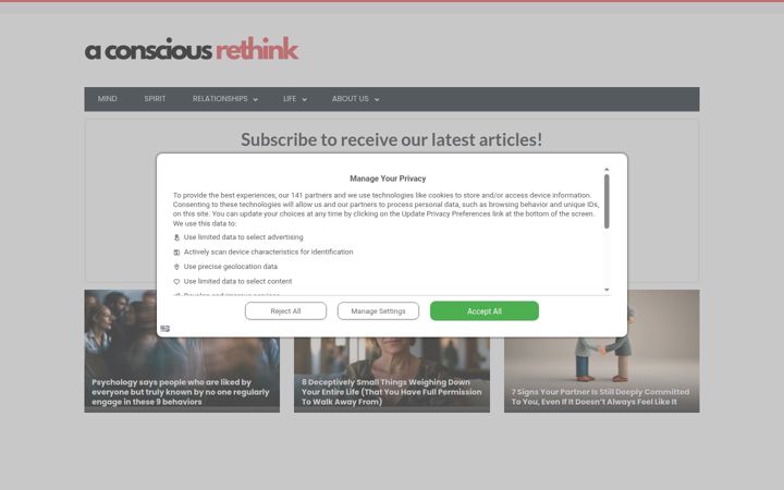 Screenshot of aconsciousrethink.com