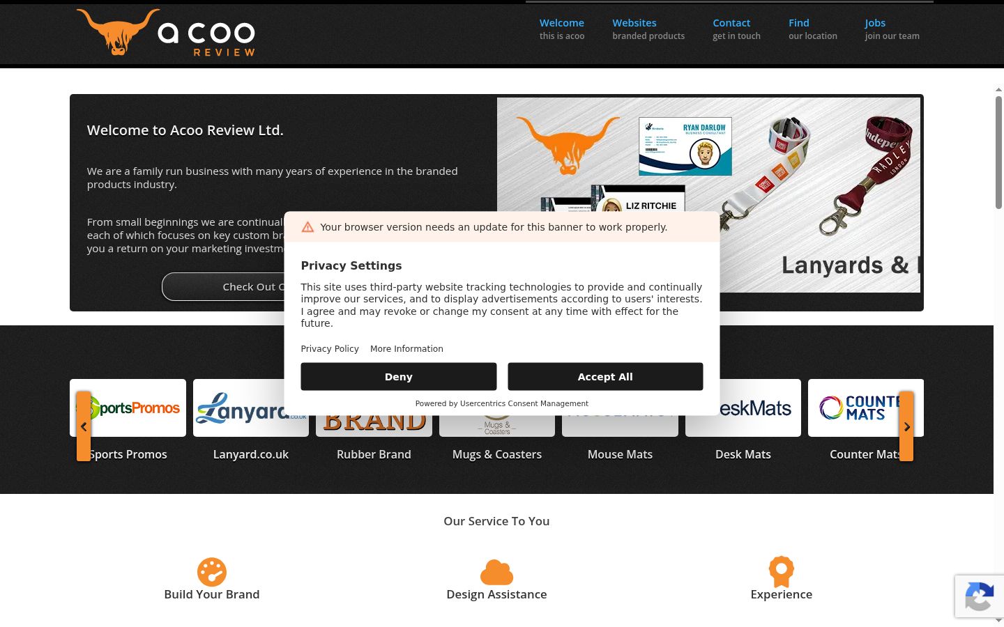 Captura de ecrã do banner de consentimento apresentado antes de qualquer interação