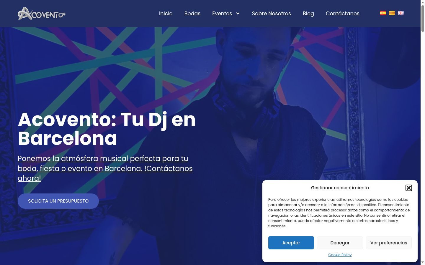 Captura de ecrã do banner de consentimento apresentado antes de qualquer interação